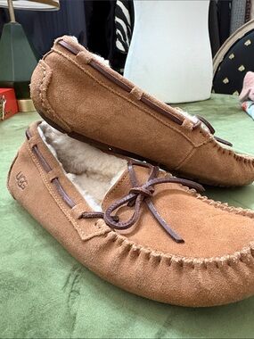 UGG Chestnut Suede Moccasin Flats with Shearling